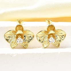 Золотой Серьги-гвоздики из латуни с микро-паве и прозрачным фианитом, долговечный, стойки покрытие, золотые, 20.5x24.5 мм