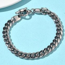 Нержавеющая Сталь Цвет 304 браслеты из нержавеющей стали с кубинскими звеньями для женщин, с Переключить застежками, цвет нержавеющей стали, 8.46 дюйм (21.5 см)