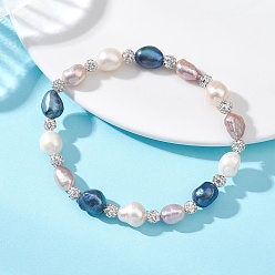 Разноцветный Женские браслеты из полимерной глины со стразами и натуральным культивированным пресноводным жемчугом, круглый и картофельный, красочный, внутренний диаметр: 2.09 дюйм (5.3 см)