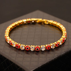 Красный Теннисные браслеты от сглаза для женщин из латуни, прозрачных кубических цирконий и смолы, золотые, красные, 8-1/4 дюйм (21 см)