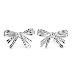 Stainless Steel Color Non-Tarnish 304 Stainless Steel Stud Earrings, Bowknot, Stainless Steel Color, 18x30mm