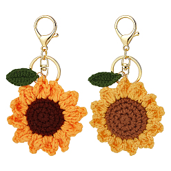 (52) Непрозрачная лаванда 2 шт. 2 стили брелки ручной работы из плетеного волокна в виде подсолнуха, с застежкой для ключей из сплава и железа, золотые, разноцветные, 125~130 мм