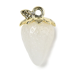 White Luminous Acrylic Pendants, Imitation Jelly, Strawberry Charms, Glow in the Dark, White, 33.5x20x18.5mm, Hole: 3.2mm