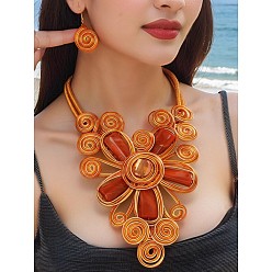 Оранжево-Красный Комплекты украшений из сплава алюминия и акриловой смолы, включают серьги и ожерелья, цветок, оранжево-красный, Ожерелья: 400 mm, Серьги: 50 mm