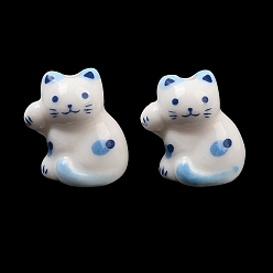 Blue Handmade Porcelain Beads, Bright Glazed Porcelain, Cat Shape, Blue, 17.5~18x15~15.5x13~13.5mm, Hole: 2.5mm