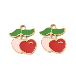 Вишня 304 из нержавеющей стали шармы эмали, ионное покрытие (ip), золотые, вишня, 15x13.5x1.5 мм, отверстие : 2 мм