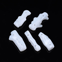 Floral White Acrylic Links, Imitation Gemstone Style, Two Tone Color, Nuggets, Floral White, 35~42x9~21x8~12mm, Hole: 2mm, about 125pcs/500g