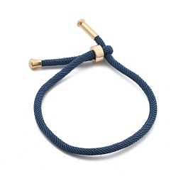Морской Синий Браслеты хлопок шнур, с латунной найти, золотые, Marine Blue, 8-1/2 дюйм (21.5 см) ~ 9 дюйм (23 см)