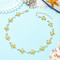 Turtle Океан 304 цепочки из нержавеющей стали с изображением морских животных, украшенные белыми круглыми бусинами из ракушечника., золотые, черепаха, 17.72 дюйм (45 см)