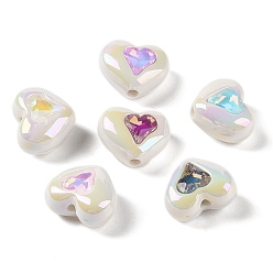 Mixed Color Opaque Acrylic with Rhinestone Beads, Heart, Mixed Color, 15.5x19x11mm, Hole: 2mm
