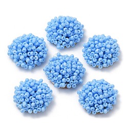 Озёрно--синий Стеклянные кабошоны из бисера, кассетные шарики, с золотыми позолоченными перфорированными дисками, полукруглый, красочный, 19.5x9 мм