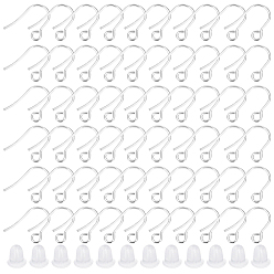 Stainless Steel Color 100Pcs 316 Surgical Stainless Steel Earring Hooks, Ear Wire, with Horizontal Loop, 100Pcs Plastic Ear Nuts, Stainless Steel Color, 15x12x0.7mm, 21 Gauge, Hole: 2mm