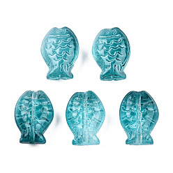 Темный Голубой Прозрачные брызги, окрашенные распылением, рыба, темные голубые, 14x10x5.5 мм, отверстие : 1 мм