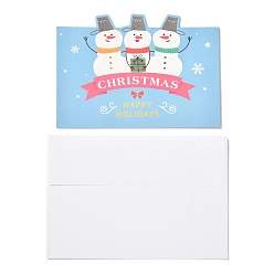 Snowman Christmas Theme Greeting Cards, with White Blank Envelopes, Xmas Gifts Cards, Light Sky Blue, Snowman Pattern, 100x140x0.3mm