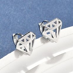 Платинированный Латунные серьги обруча, алмаз, Реальная платина, 10.5x11x11 мм