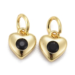 Черный Латунные микро проложить кубического циркония прелести, долговечный, реальный 18 k позолоченный, сердце, чёрные, 7.5x7x3 мм, отверстие : 3 мм