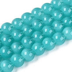 Темно-бирюзовый Прозрачные стеклянные нити, имитирующие кошачий глаз, круглые, темные бирюзовый, 8~8.5 мм, отверстие : 0.8~1.2 мм, около 103~110 шт / нитка, 29.13~32.28 дюйм (74~82 см)