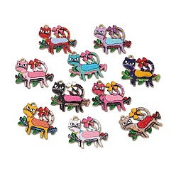 (52) Непрозрачная лаванда Подвески из эмали и сплава, подвески в форме кошки, золотой свет, разноцветные, 21x24x1 мм, отверстие : 1.6 мм, 10 шт / пакет