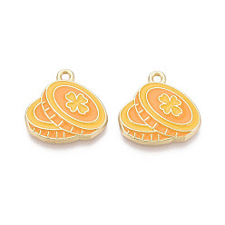 Золотистый Подвески из сплава с эмалью ко Дню Святого Патрика, монета с подвесками в виде клевера, золотые, без кадмия, без никеля и без свинца, золотые, 19x19x2.5 мм, отверстие : 1.8 мм