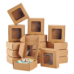 Tan Square Foldable Creative Kraft Paper Box, Gift Box with Visible PVC Window, Tan, 7.5x7.5x3cm