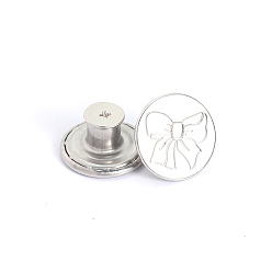 Platinum Alloy Button Pins for Jeans, Nautical Buttons, Garment Accessories, Round with Bowknot, Platinum, 17mm