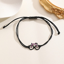 Черный Латунные браслеты из велосипедных звеньев, Регулируемые браслеты из плетеного хлопкового шнура для женщин и мужчин, чёрные, 3.94~10.24 дюйм (10~26 см)