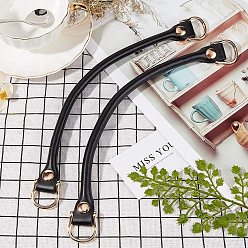 Black Cowhide Bag Handles, with Brass and Alloy Findings, for Bag Straps Replacement Accessories, Golden, Black, 325~335x11x14~15mm
