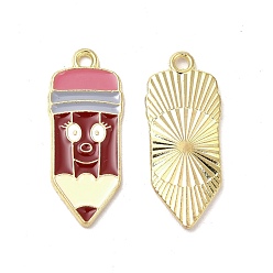 Rouge Foncé Pendentifs en émail , sans cadmium et sans nickel et sans plomb, or, crayon avec charme d'expression, rouge foncé, 24.5x10x1.5mm, Trou: 1.6mm