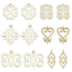 Echt 18 k vergoldet 12Stk. 6 Messinganhänger im Stil, langlebig überzogen, Adinkra-Symbole, echt 18 k vergoldet, 2 Stück / Stil