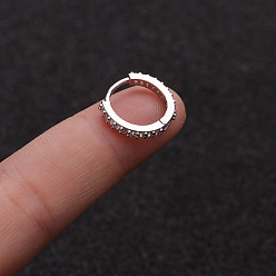 Серебро Серьги-кольца с микропаве из латуни и прозрачным кубическим цирконием для крепления на хрящ, кольцо, серебряные, 6 мм