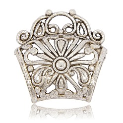 Antique Silver Tibetan Style Filigree Tube Bails, Loop Bails, Scarf Bail Beads, Tube with Flower Pattern, Antique Silver, 33x32x17mm, Hole: 4x7mm, Inner Diameter: 15x17mm
