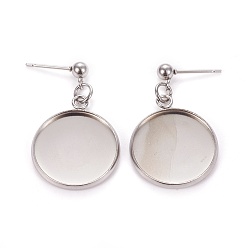 Нержавеющая Сталь Цвет Устойчивые к потускнению 304 серьги-гвоздики из нержавеющей стали, цвет нержавеющей стали, 31 мм, штифты : 0.9 мм, лоток : 18 мм