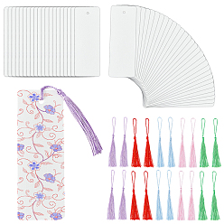 Mixed Color 100Pcs Rectangle Blank Watercolor Paper Bookmarks, with 100Pcs Polyester Tassel Pendant Decorations, Mixed Color, 128~130mm