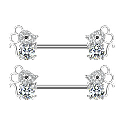 Mouse 304 штанги-соски из нержавеющей стали с прозрачным кубическим цирконием, цвет нержавеющей стали, мышь, 10x16 мм, Мышь: 10x10 мм