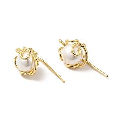 Real 18K Gold Plated ABS Pearl Flower Dangle Earrings, Rack Plating Brass Jewelry for Women, Real 18K Gold Plated, 30.5mm, Pin: 1mm