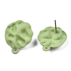 Желто-Зеленый Окрашенные спрей железные серьги, с горизонтальными петлями, забитый плоский круглый, желто-зеленый, 23.5x19.5 мм, отверстие : 1.6 мм, штифты : 0.7 мм