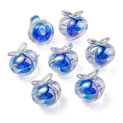Royal Blue UV Plating Rainbow Iridescent Acrylic Beads, Two Tone Bead in Bead, Peach, Royal Blue, 18x17.5x16mm, Hole: 3.5mm