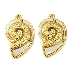 Раковина Природные подвески оболочки, подвески-раковины с ионным покрытием(ip) 304 фурнитура из нержавеющей стали, реальный 18 k позолоченный, 27.5x17x2 мм, отверстие : 1.3 мм