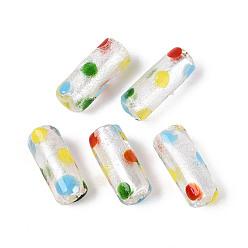 Разноцветный Handmade стеклянные бусины Lampwork фольги, столбец в горошек, красочный, 19~20x7.5~8.5 мм, отверстие : 0.7~1.8 мм