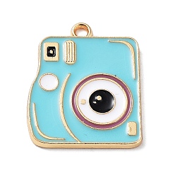 Светло-Голубой Подвески из эмали и сплава, золотой свет, очарование камеры, Небесно-голубой, 22x18x1.5 мм, отверстие : 1.6 мм