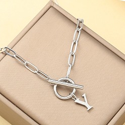 Letter Y Ожерелья из нержавеющей стали с цепочкой-скрепкой и застежками ot, цвет нержавеющей стали, Письмо Y, 18.11 дюйм (46 см)