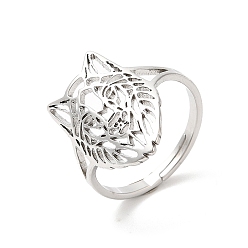 Нержавеющая Сталь Цвет Не тускнеют 304 кольца из нержавеющей стали, регулируемое кольцо с полой волчьей головой для женщин, цвет нержавеющей стали, внутренний диаметр: 16.5 мм