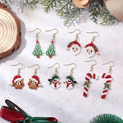 (52) Непрозрачная лаванда 5 пары 304 серьги-подвески из стеклянных бусин из нержавеющей стали на рождественскую тематику, золотые, разноцветные, 42.5~63x18~25 мм