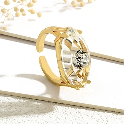 Прозрачный Кольцо-солитер с микропаве из латуни и кубическими цирконами, манжеты со стеклом, злые глаза, прозрачные, внутренний диаметр: регулируемый