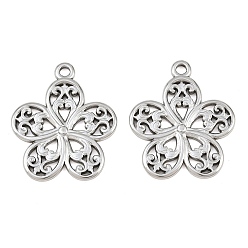 Stainless Steel Color 304 Stainless Steel Pendants, Flower Charms, Stainless Steel Color, 27x23x1.8mm, Hole: 2mm