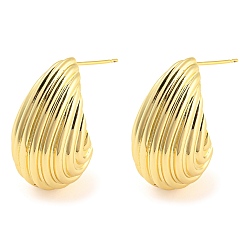 Real 18K Gold Plated Rack Plating Brass Shell Shape Stud Earrings, Long-Lasting Plated, Lead Free & Cadmium Free, Real 18K Gold Plated, 28x15mm