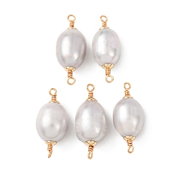 Серый Натуральные жемчужные соединители в виде рисовых зерен, с двойной петлей из медной проволоки, золотые, долговечный, серые, 22.5~23x10~11 мм, отверстие : 1.4 мм