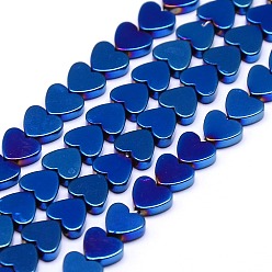 со Синим Покрытием Гальванизировать немагнитных синтетический гематит бисер пряди, сердце, с покрытием синим, 4x4x2 мм, отверстие : 1 мм, около 105 шт / нитка, 15.7 дюйм