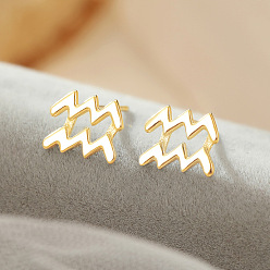 Водолей 925 стерлингового серебра серьги стержня, золотые, Водолей, 10x10 мм