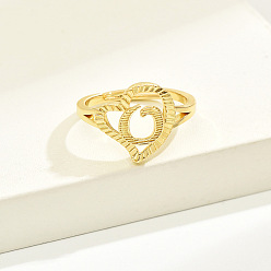 Letter O Латунные алфавитные регулируемые кольца для женщин, без кадмия, без никеля и без свинца, с сердцем, Письмо O, 17 мм, размер США 6 1/4 (16.7 мм)